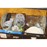 Two boxes of decorative china, crystal glass, EP,