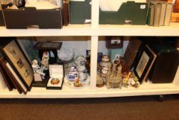 Portable sewing machine, various pictures, Lladro and Hummel figures, various china and glass,