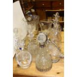 Lustre drop light fitting, glass decanters and ewers, two glass ice buckets,