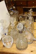 Lustre drop light fitting, glass decanters and ewers, two glass ice buckets,