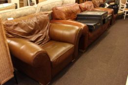 Pendragon tan leather settee together with a pair leather armchairs (3)