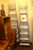 Two pairs aluminium steps and aluminium three way ladder (3)