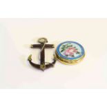 Small enamel box and tortoiseshell anchor brooch (2)