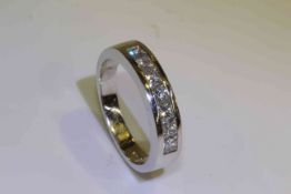 18 carat gold princess-cut diamond half eternity ring, diamonds approximately 0.