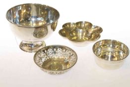 Silver footed bowl, Birmingham 1911; and three small silver bowls, gross 5.