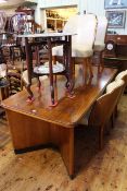 Art Deco walnut rectangular dining table and six cloud back chairs (table 197cm long)