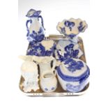 Blue and white ware and Worcester leaf jugs