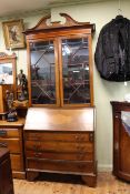 Edwardian mahogany and satinwood banded astragal glazed bureau bookcase, 98.