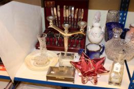 Canteen of Kings pattern cutlery, glass vases and decanters, china,