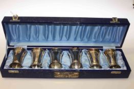 Set of six silver spirit cups, Birmingham 1970, in a case with label engraved 'Players No.