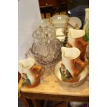 Three Royal Doulton jugs and bowl, two glass bowls,