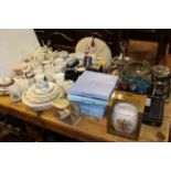 Collection of commemorative china, silver plated ware, six cloisonne napkin rings, Wedgwood plates,
