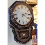 Victorian papier mache and mother-of-pearl inlaid drop dial single fusee wall clock