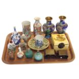 Collection of Chinese scent bottles, small vases, plate, box,