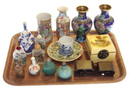 Collection of Chinese scent bottles, small vases, plate, box,