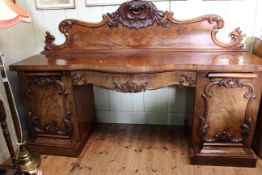 Wm IV mahogany pedestal sideboard with carved scrolling back,