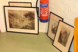 Four framed etchings