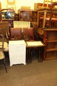 Victorian mahogany open bookcase top, beech kitchen chair, two pairs of chairs, corner wall shelf,