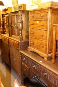 Oak court cupboard and four drawer table (2)