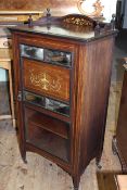 Victorian inlaid rosewood mirror and glazed panel door music cabinet,
