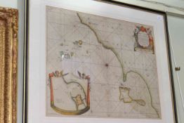 Hand coloured map of Holy Island in glazed frame