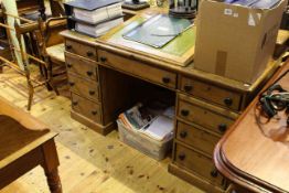 Victorian pine slope top eight drawer pedestal desk,