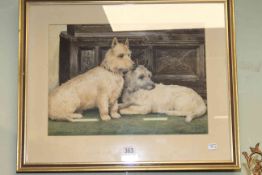 DM & EM Alderson, Two Terriers, watercolour, signed lower right, 25cm by 35.