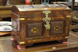 Small brass inlaid Eastern hardwood dome trunk