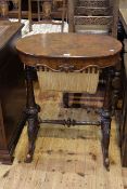 Victorian walnut sewing table having marquetry inlay to lid interior