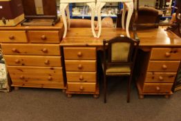 Pine finish pedestal dressing table and four height chest
