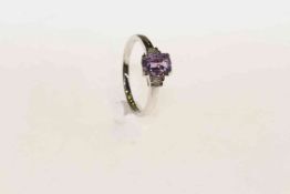 18 carat gold, emerald-cut purple sapphire and diamond ring,
