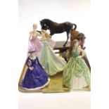 Two Royal Doulton figures, Royal Worcester figure, Coalport figure,