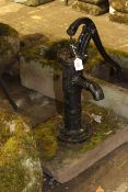 Cast water pump on weathered stone mount