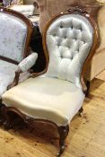 Victorian mahogany spoon back nursing chair with serpentine front seat