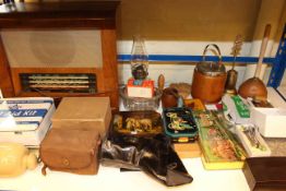 1950's radio, vintage first aid kits, stoneware hot water bottle,