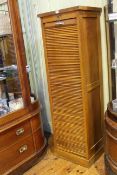 Slim oak tambour front filing cabinet,