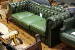 Green deep buttoned leather three seater Chesterfield settee