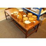 Hornsea 'Saffron' tableware, teak coffee table,