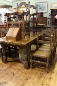 Period style oak eight piece dining suite comprising two door sideboard 153cm wide,