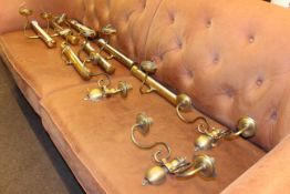 Pair of brass five branch ceiling lights,