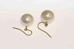 Pair of large freshwater pearl earrings