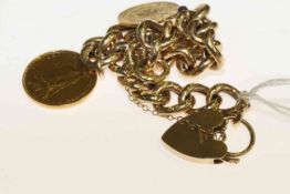 WITHDRAWN 9 carat gold bracelet, with 1892 sovereign and 1895 Half Pond,