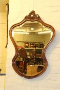 French shaped oak framed wall mirror