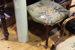 Victorian mahogany cabriole leg stool of serpentine form with needlework seat