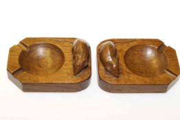 Pair of Mouseman oak ashtrays,
