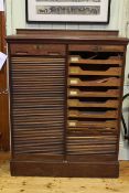 Early 20th Century double tambour front oak filing cabinet,