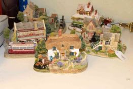 Five large Lilliput Lane pieces including 'Full Steam Ahead',