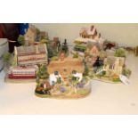 Five large Lilliput Lane pieces including 'Full Steam Ahead',