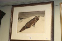 Kurt-Meyer-Eberhardt, coloured etching of a fox,