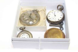 Waltham gold plated pocket watch and three silver pocket watches (4)